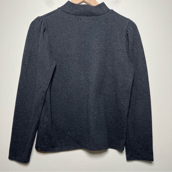 Madewell Women Sweatshirt‎ Medium Gray Plush Mockneck Puff-Sleeve Top - Picture 7 of 8